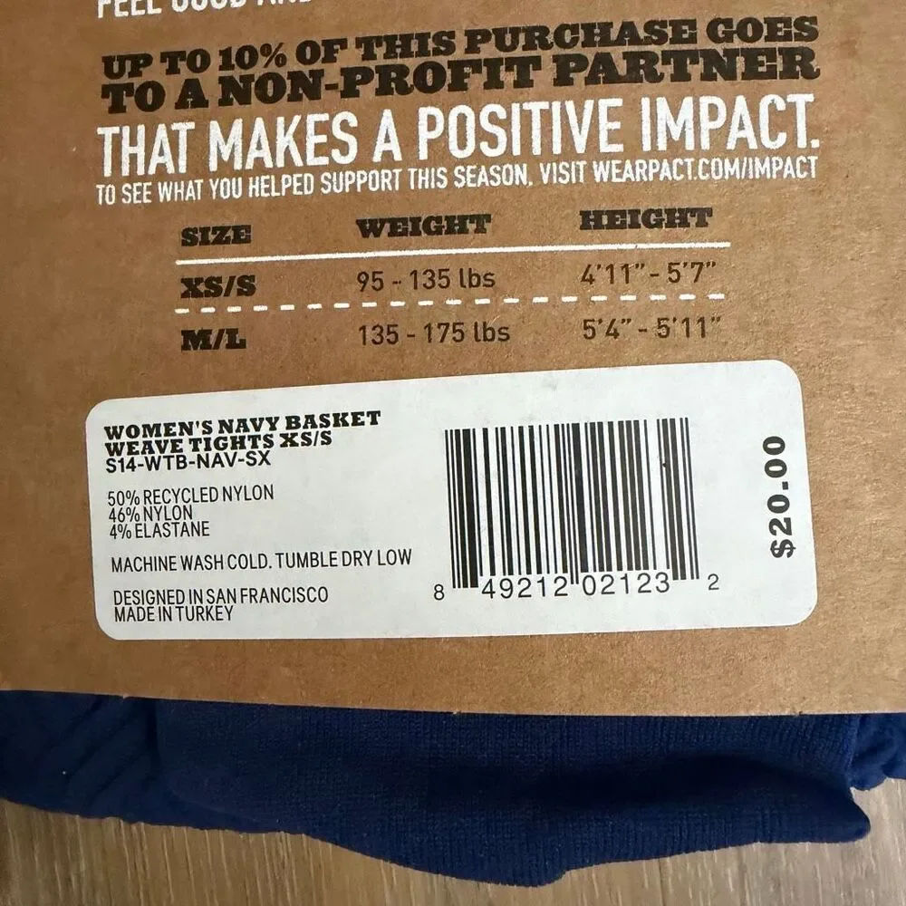 New Pact Women’s Tights Blue Stockings Size XS / Small Super Soft Sustainable